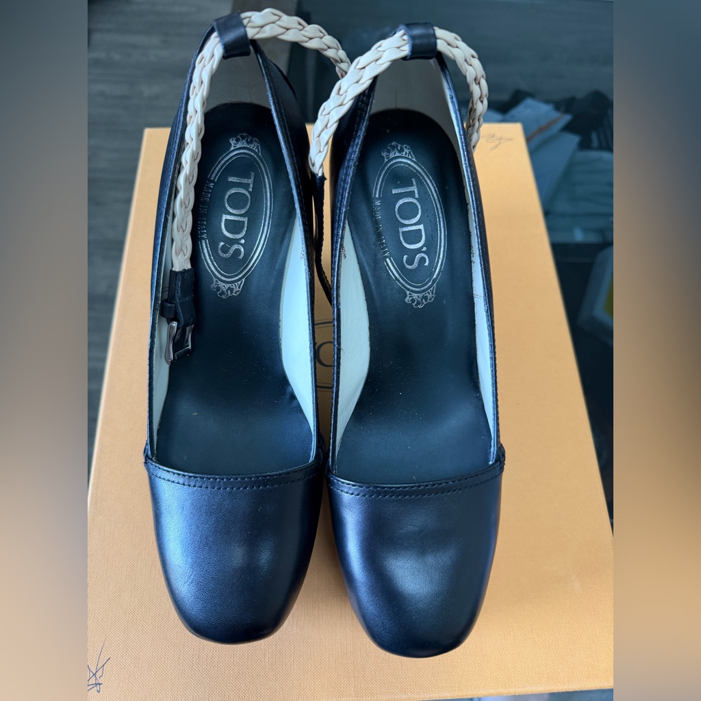 Tods Black And Cream Leather Heels